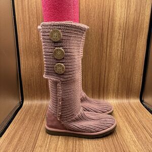 UGG Cardy Knit Sweater Tall Boots Button Pink Womens US Size 5